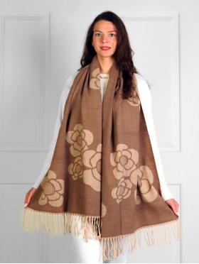 Cashmere Feeling Flower Scarf with Fringes